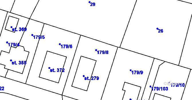 Parcela st. 179/8 v KÚ Břežany II, Katastrální mapa