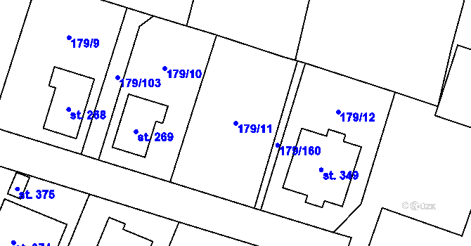 Parcela st. 179/11 v KÚ Břežany II, Katastrální mapa