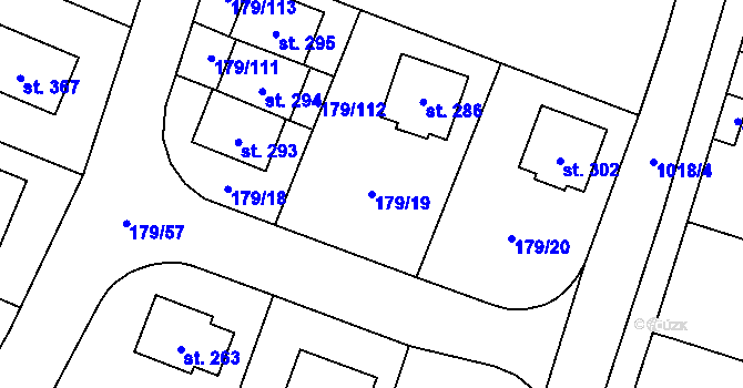 Parcela st. 179/19 v KÚ Břežany II, Katastrální mapa