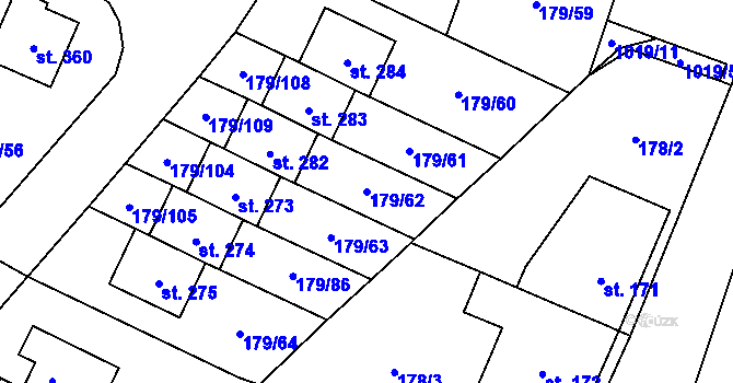 Parcela st. 179/62 v KÚ Břežany II, Katastrální mapa