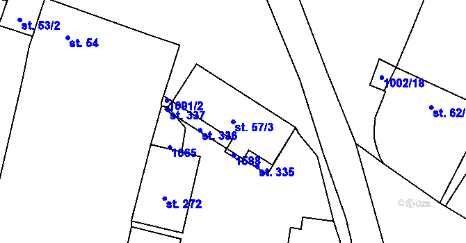 Parcela st. 57/3 v KÚ Břežany II, Katastrální mapa
