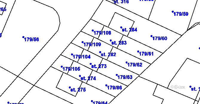 Parcela st. 282 v KÚ Břežany II, Katastrální mapa