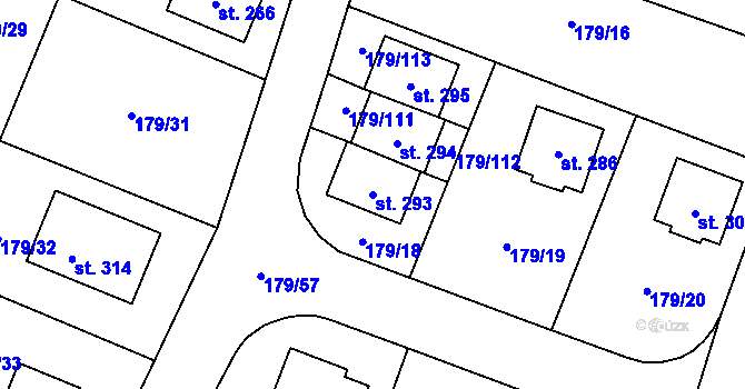 Parcela st. 293 v KÚ Břežany II, Katastrální mapa
