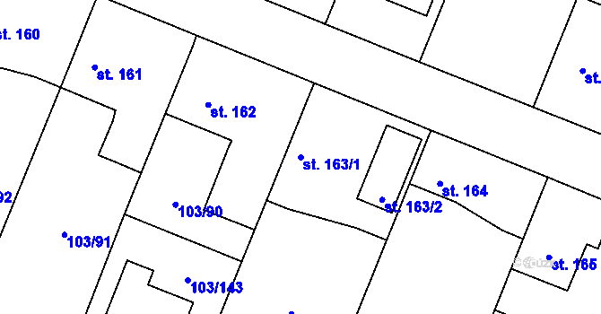 Parcela st. 163/1 v KÚ Břežany II, Katastrální mapa