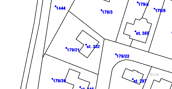 Parcela st. 332 v KÚ Břežany II, Katastrální mapa