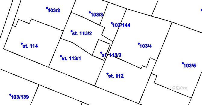 Parcela st. 113/3 v KÚ Břežany II, Katastrální mapa