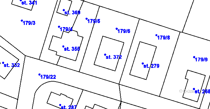 Parcela st. 372 v KÚ Břežany II, Katastrální mapa