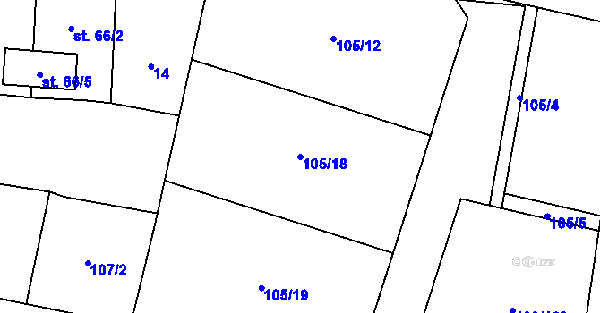 Parcela st. 105/18 v KÚ Břežany II, Katastrální mapa