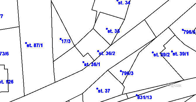 Parcela st. 36/2 v KÚ Břežany nad Ohří, Katastrální mapa