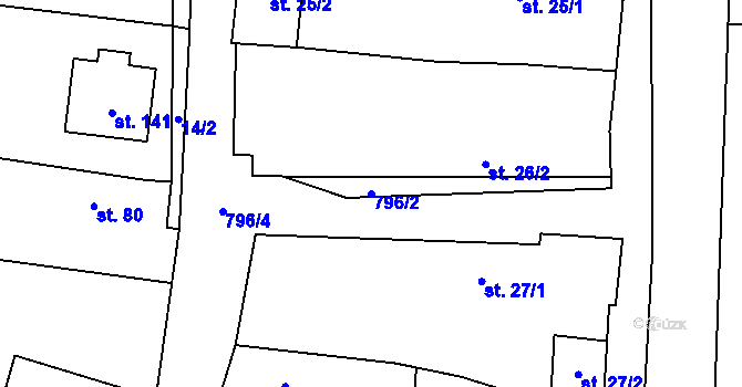 Parcela st. 796/2 v KÚ Břežany nad Ohří, Katastrální mapa