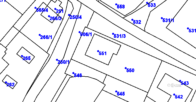 Parcela st. 551 v KÚ Břidličná, Katastrální mapa