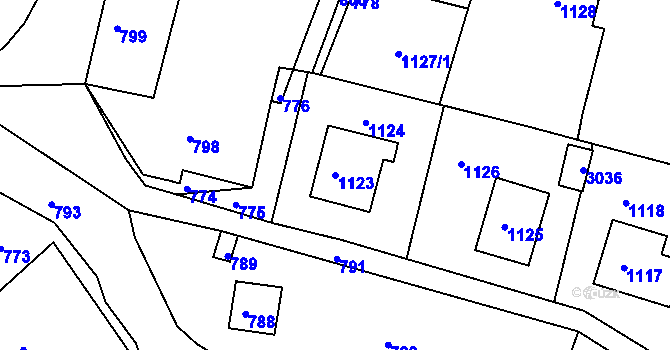 Parcela st. 1123 v KÚ Břidličná, Katastrální mapa