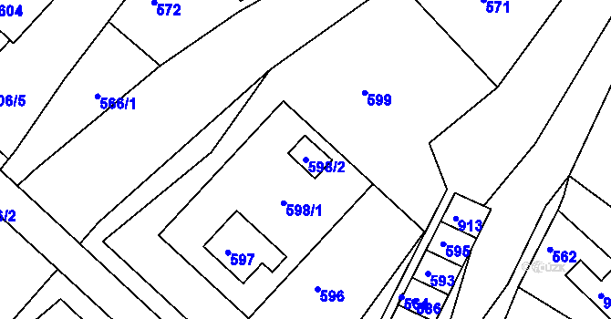 Parcela st. 598/2 v KÚ Břidličná, Katastrální mapa