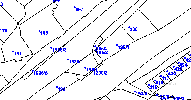 Parcela st. 185/2 v KÚ Břidličná, Katastrální mapa