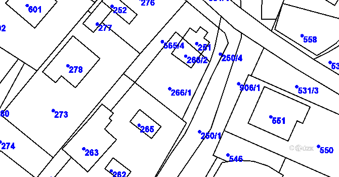 Parcela st. 266/1 v KÚ Břidličná, Katastrální mapa