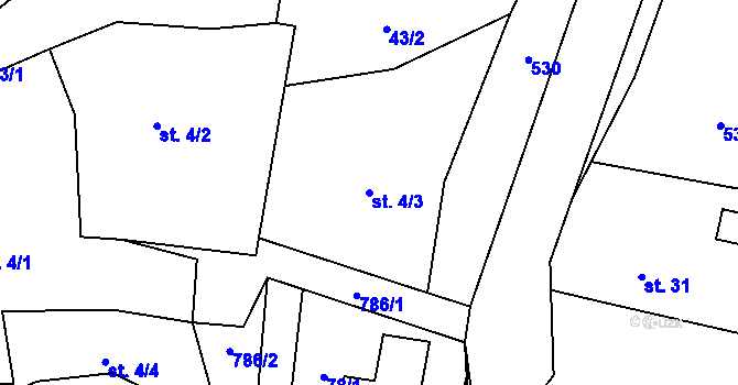 Parcela st. 4/3 v KÚ Vajglov, Katastrální mapa