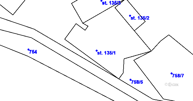 Parcela st. 135/1 v KÚ Velká Štáhle, Katastrální mapa