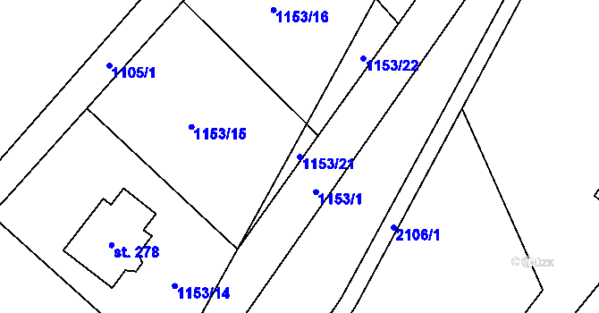 Parcela st. 1153/21 v KÚ Velká Štáhle, Katastrální mapa