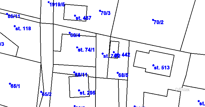 Parcela st. 74/2 v KÚ Břilice, Katastrální mapa