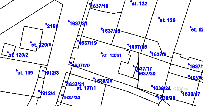 Parcela st. 133/1 v KÚ Břilice, Katastrální mapa