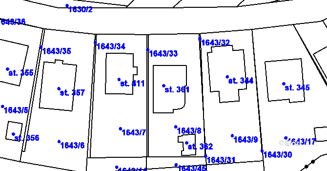 Parcela st. 361 v KÚ Břilice, Katastrální mapa