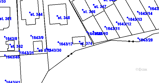 Parcela st. 374 v KÚ Břilice, Katastrální mapa