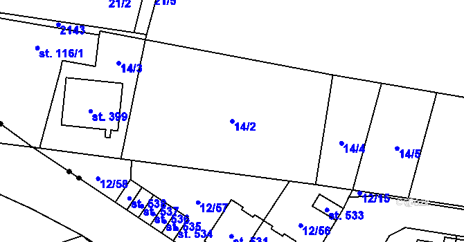 Parcela st. 14/2 v KÚ Břilice, Katastrální mapa