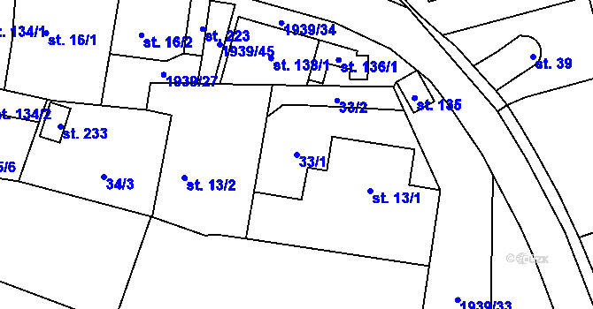 Parcela st. 33/1 v KÚ Břilice, Katastrální mapa