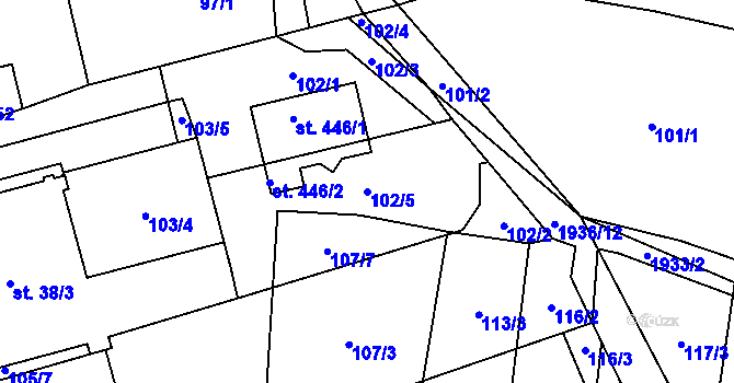 Parcela st. 102/5 v KÚ Břilice, Katastrální mapa