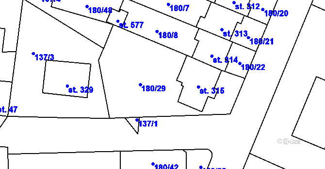 Parcela st. 180/10 v KÚ Břilice, Katastrální mapa