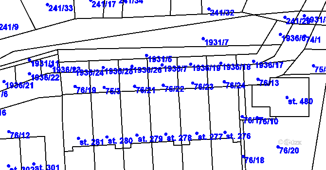 Parcela st. 76/22 v KÚ Břilice, Katastrální mapa