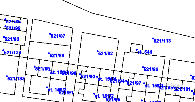 Parcela st. 521/92 v KÚ Břilice, Katastrální mapa