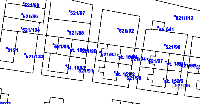 Parcela st. 521/93 v KÚ Břilice, Katastrální mapa