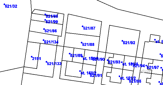 Parcela st. 521/88 v KÚ Břilice, Katastrální mapa