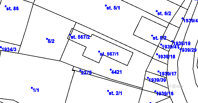 Parcela st. 567/1 v KÚ Břilice, Katastrální mapa