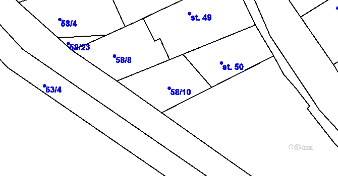 Parcela st. 58/10 v KÚ Bříství, Katastrální mapa
