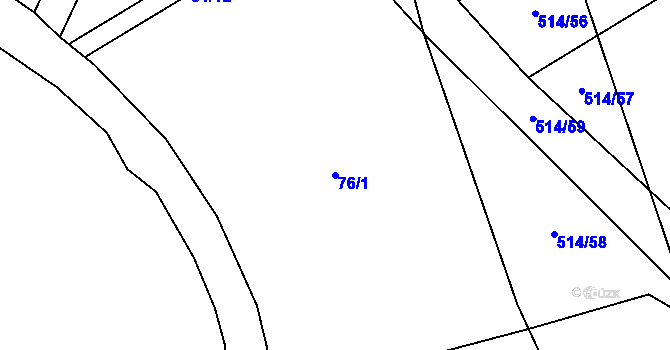 Parcela st. 76/1 v KÚ Bříství, Katastrální mapa