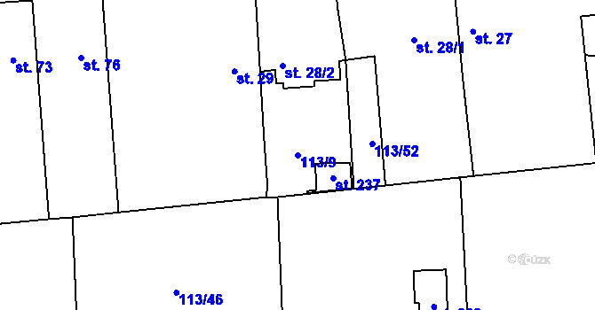 Parcela st. 113/9 v KÚ Bříství, Katastrální mapa