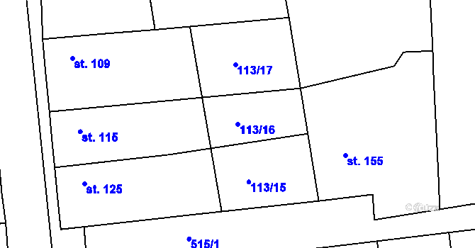 Parcela st. 113/16 v KÚ Bříství, Katastrální mapa