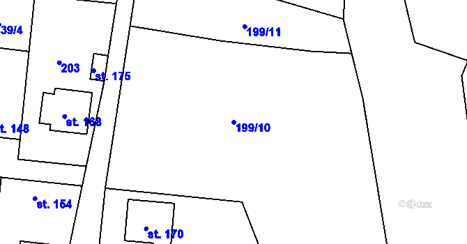 Parcela st. 199/10 v KÚ Bříství, Katastrální mapa