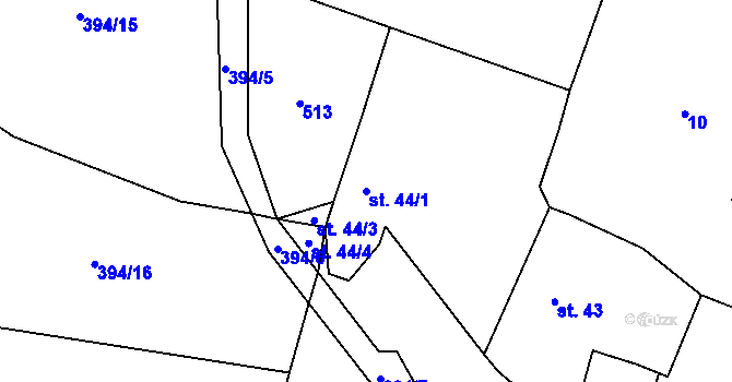 Parcela st. 44/1 v KÚ Bříšťany, Katastrální mapa