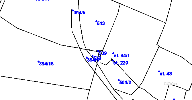 Parcela st. 44/3 v KÚ Bříšťany, Katastrální mapa