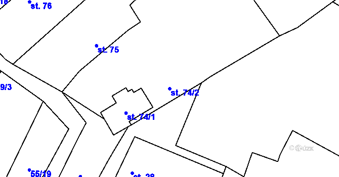 Parcela st. 74/2 v KÚ Bříšťany, Katastrální mapa