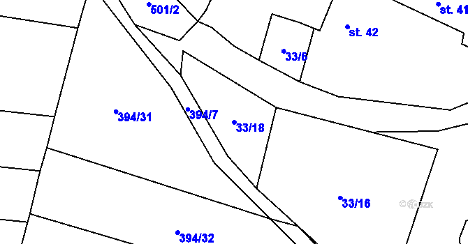 Parcela st. 33/18 v KÚ Bříšťany, Katastrální mapa