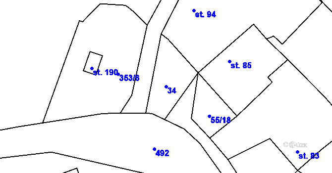 Parcela st. 34 v KÚ Bříšťany, Katastrální mapa