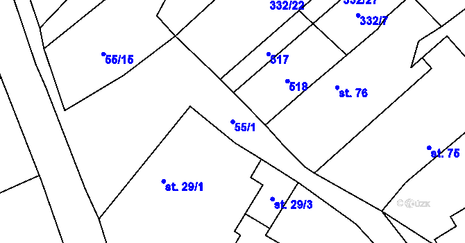 Parcela st. 55/1 v KÚ Bříšťany, Katastrální mapa