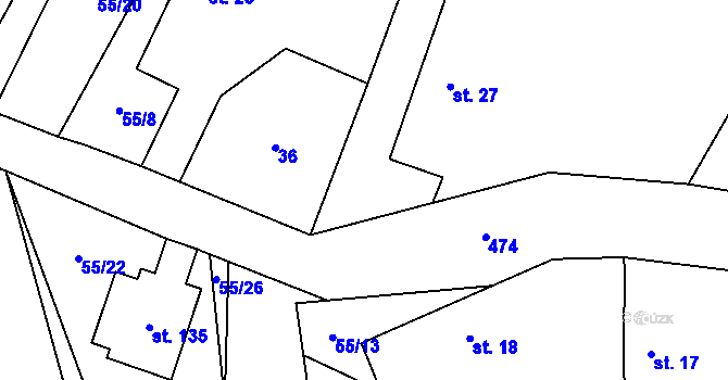 Parcela st. 55/4 v KÚ Bříšťany, Katastrální mapa