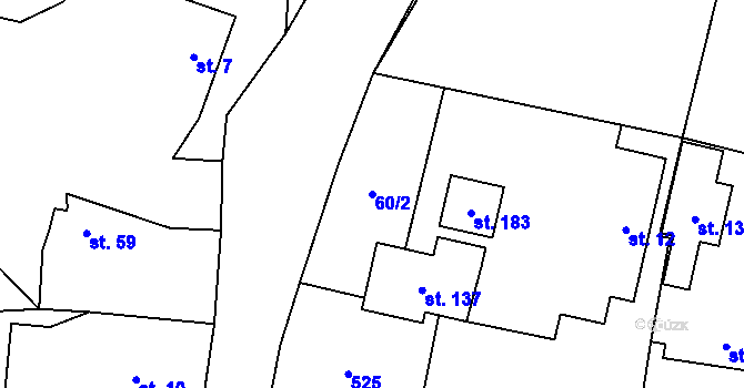 Parcela st. 60/2 v KÚ Bříšťany, Katastrální mapa