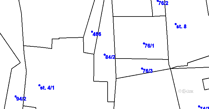 Parcela st. 84/2 v KÚ Bříšťany, Katastrální mapa