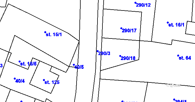 Parcela st. 290/3 v KÚ Bříšťany, Katastrální mapa